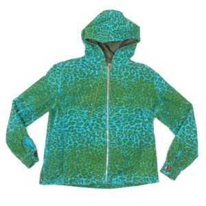 Vtg 80s BURTON Blue Green Camouflage Terry Cloth Full Zip Hoodie Womens sz M 017